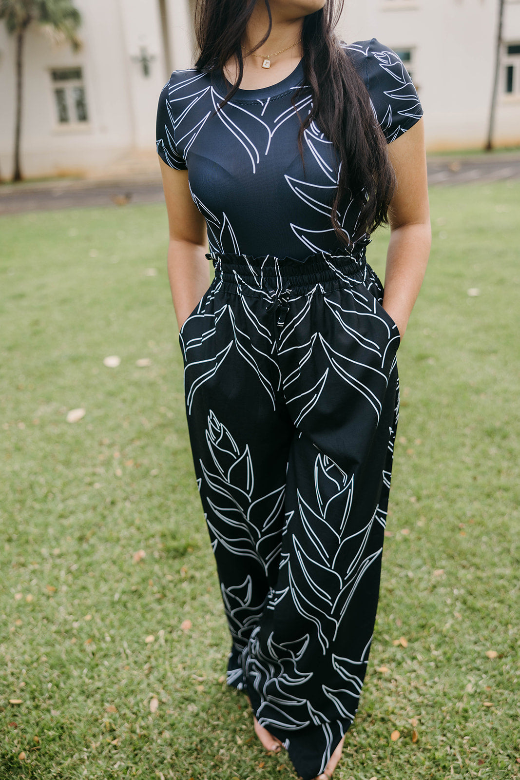 Kino suit - Black Heliconia print