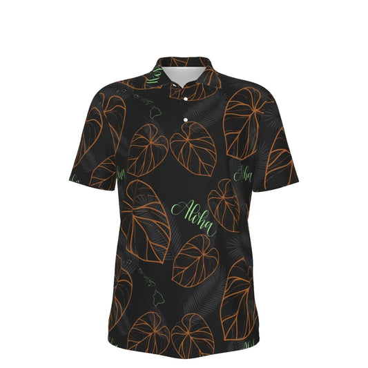 Black Monstera "Aloha" Kane Drifit Polo